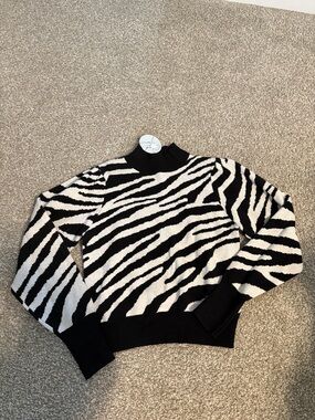 Black & White Zebra Print Turtleneck Sweater